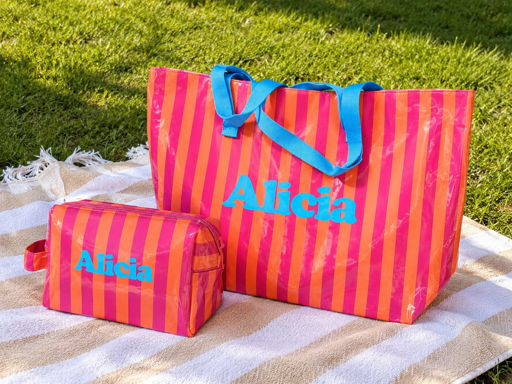 Pack Verano Personalizado con Nombre | Bolsa y Neceser Rayas